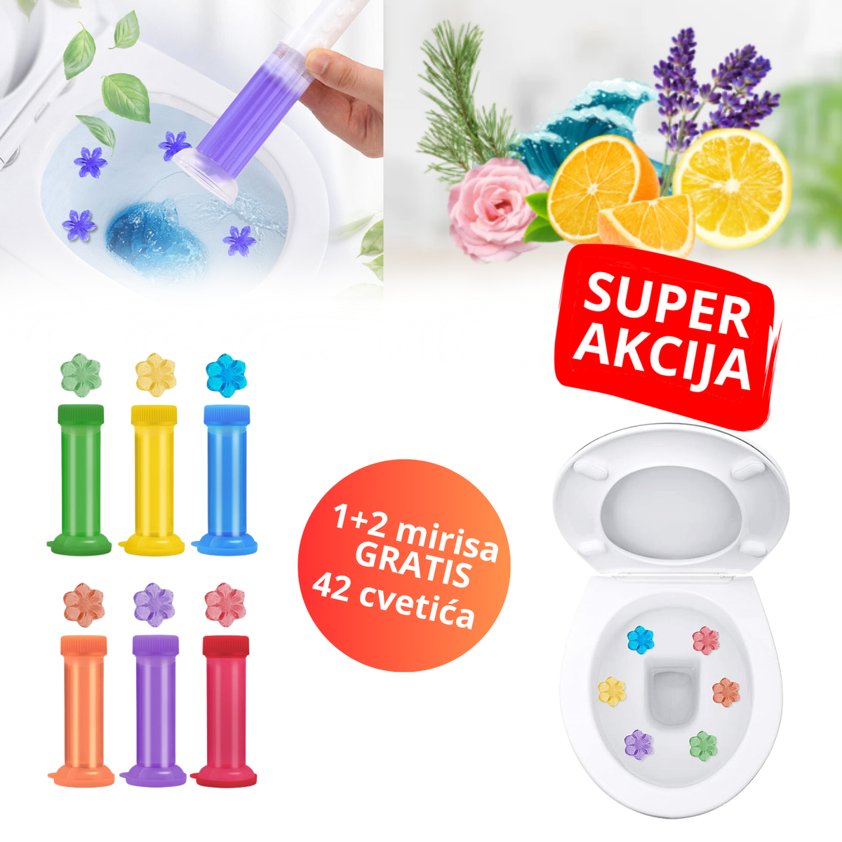 Mirišljavi cvetići za WC šolju - 3 mirisa (42 cvetića)
