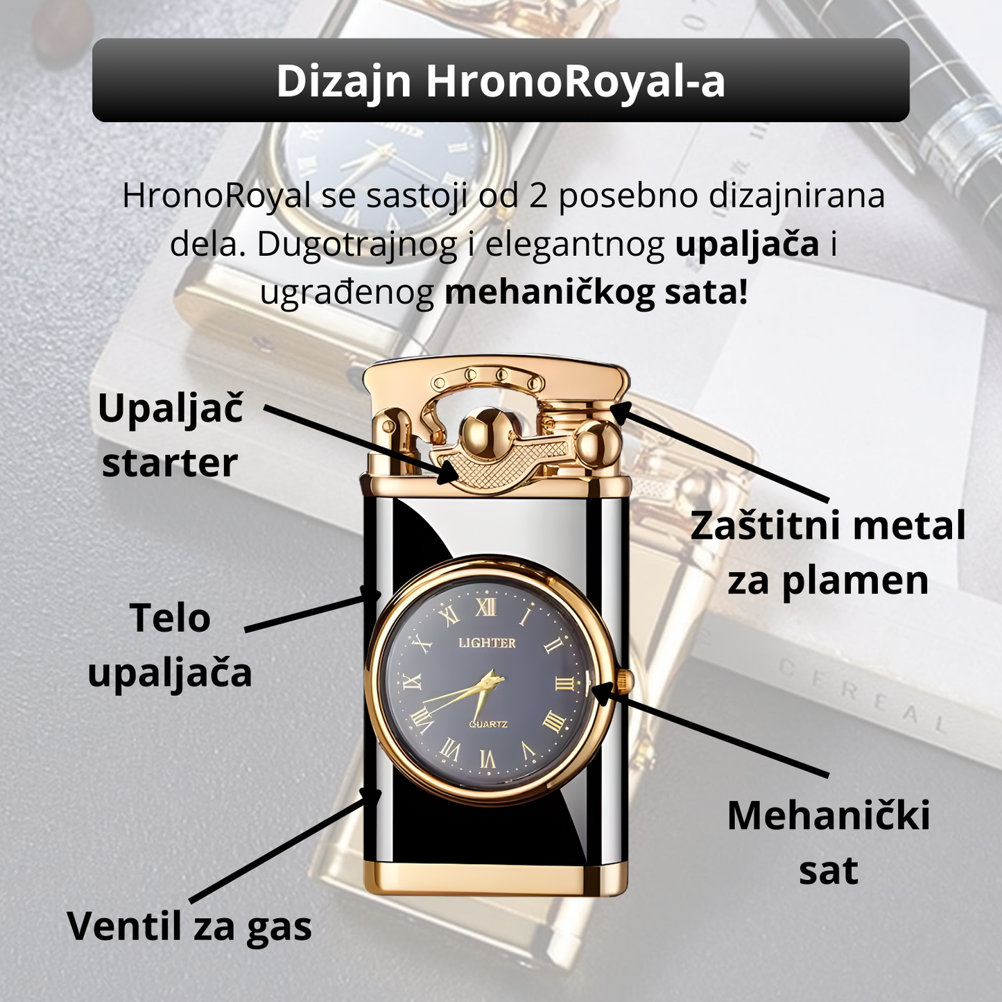 HronoRoyal - Upaljač sa mehaničkim satom